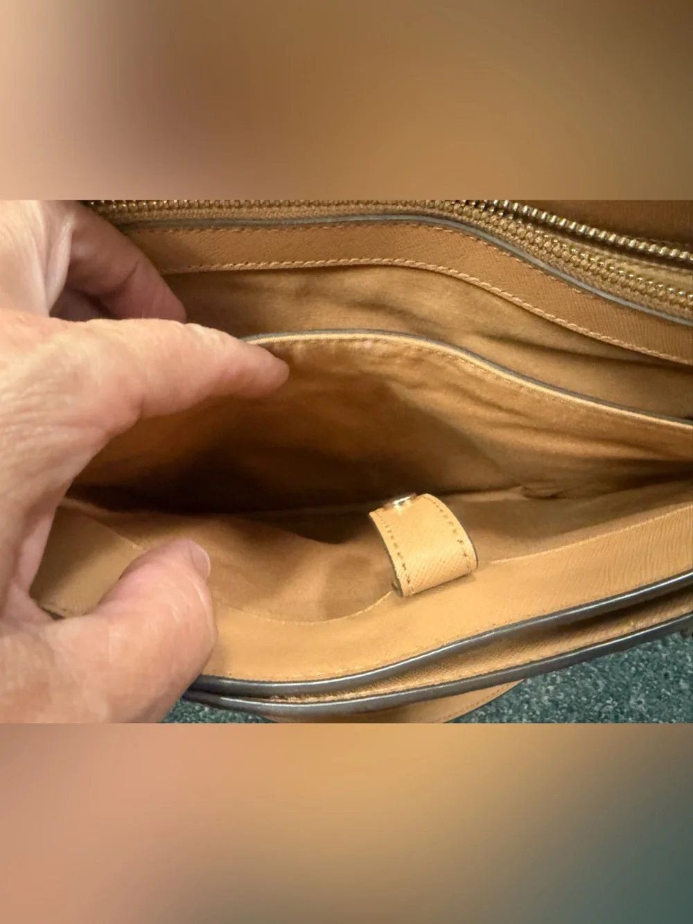 Tory Burch Caramel Leather Tote with Gold Logo
